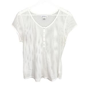 Vintage Liz Claiborne White Mesh Henley Top - Large
